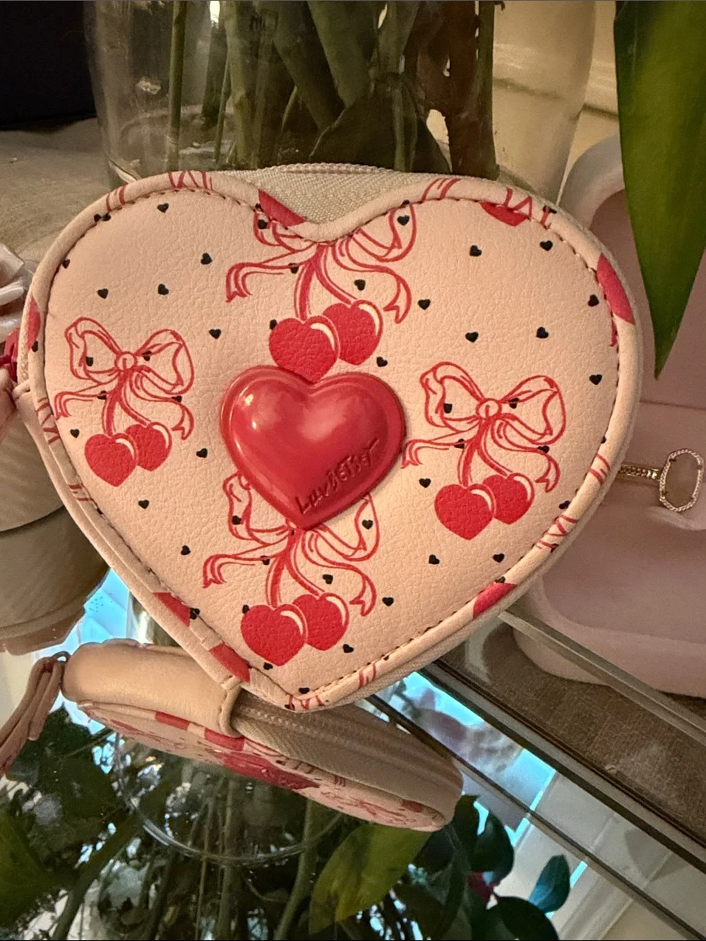 Betsey Johnson Pink Heart-Shaped Cherry Crossbody Bag - Picture 1 of 5